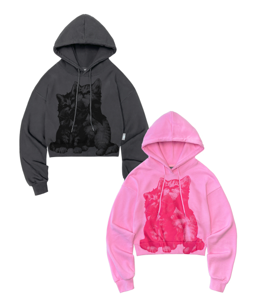 Video Jockey（ビデオジョッキー）の「迷子のネコ クロップフードパーカー [ソフトピンク]（パーカー・レディース・ピンク・FREE）」の2枚目の写真