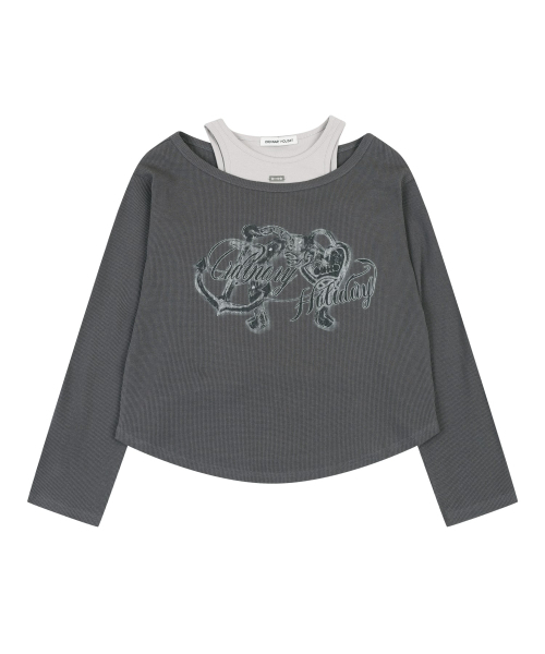 ORDINARY HOLIDAY（オーディナリー ホリデー）の「OFF-SHOULDER LOOSE FIT SET-UP [CHARCOAL]（Tシャツ/カットソー・レディース・その他・FREE）」の2枚目の写真