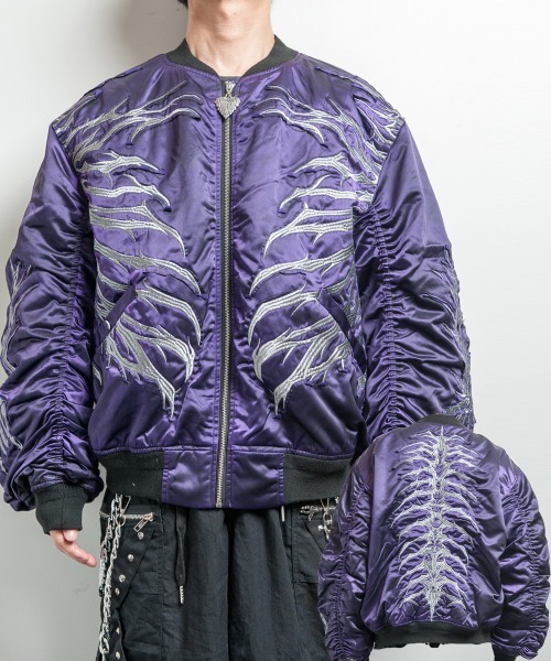 BACKSTAGE PASS（バックステージパス）の「CRIMSON GHOST MA-1(クリムゾンゴーストMA-1)ボーン刺繍 MA-1（MA-1・メンズ・パープル/ダークグレー/オリーブ/ブラック・FREE）」の4枚目の写真