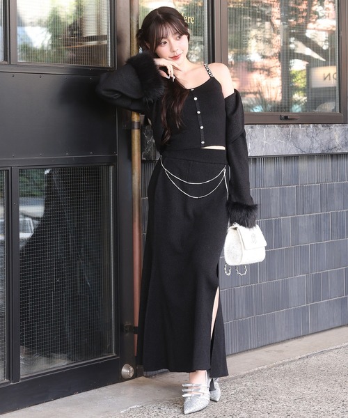 セール】【Twinkle collection】スリット入りロングニットスカート