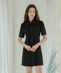 BIBYSEOB（バイバイソプ）の「Sticky Half Mini Dress Black [T42]（ワンピース）」