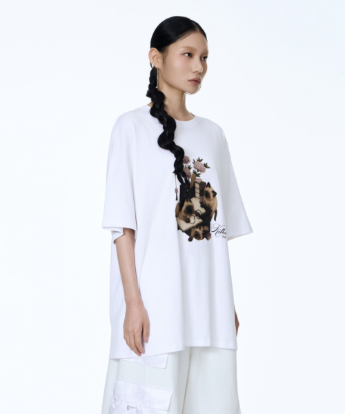 71TO96(チル ハナ トゥ グユク)の「Chaekgado Cat T-shirt (White)(Tシャツ/カットソー・レディース・ホワイト・FREE)」の4枚目の写真