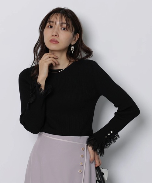 JUSGLITTY(ジャスグリッティー)の「レースカフスリブニット(ニット/セーター・レディース・ブラック/ブラック系その他/ホワイト/ピンク・2)」の3枚目の写真