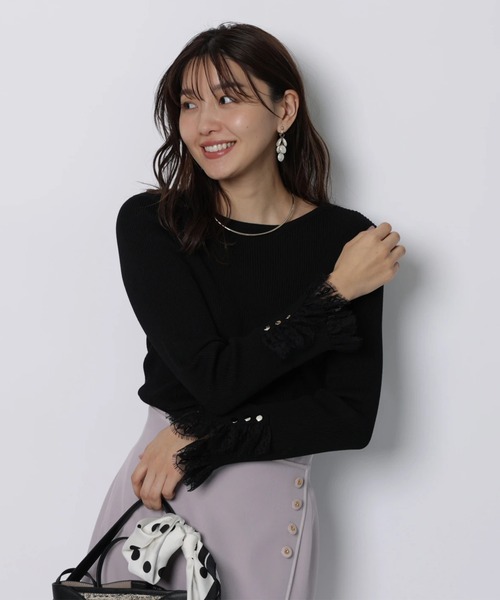 JUSGLITTY(ジャスグリッティー)の「レースカフスリブニット(ニット/セーター・レディース・ブラック/ブラック系その他/ホワイト/ピンク・2)」の6枚目の写真