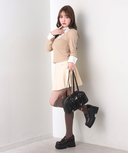 one after another NICE CLAUP(ワンアフターアナザーナイスクラップ)の「【WEB限定】プレート付きプリーツミニスカート/セットアップジャケットあり(スカート・レディース・チャコールグレー/アイボリー/ホワイト×ブラック・MEDIUM/SMALL)」の10枚目の写真