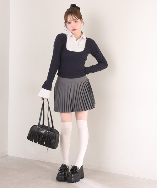 one after another NICE CLAUP(ワンアフターアナザーナイスクラップ)の「【WEB限定】プレート付きプリーツミニスカート/セットアップジャケットあり(スカート・レディース・チャコールグレー/アイボリー/ホワイト×ブラック・MEDIUM/SMALL)」の15枚目の写真