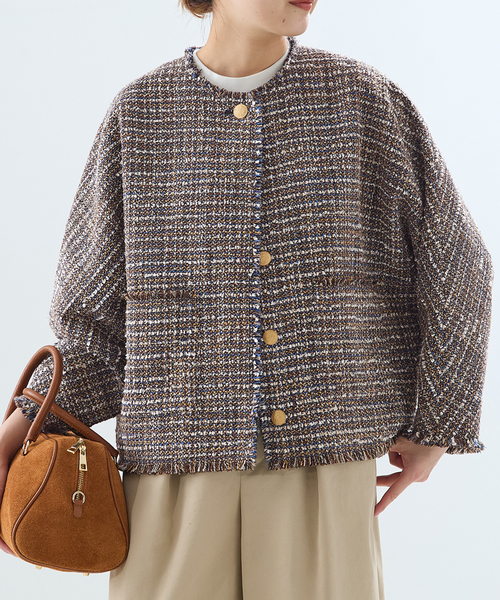 ジャーナルスタンダードレサージュ　TWEEDドルマンジャケット GIOLICATWEED ドルマンジャケット 2（ノーカラージャケット）｜journal