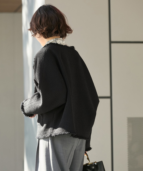 journal standard L'essage(ジャーナルスタンダードレサージュ)の「《追加5》GIOLICATWEED ドルマンジャケット(ノーカラージャケット・レディース・エメラルドブルー・FREE)」の7枚目の写真