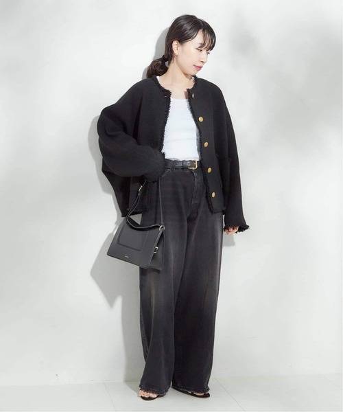 journal standard L'essage(ジャーナルスタンダードレサージュ)の「《追加5》GIOLICATWEED ドルマンジャケット(ノーカラージャケット・レディース・エメラルドブルー・FREE)」の12枚目の写真