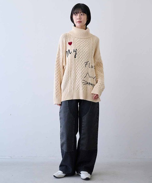 MEDE19F(メデジュウキュウ)の「MEDE19F 刺繍入りアランニットタートル(ニット/セーター・レディース・アイボリー/ブラック・LL/L/M)」の21枚目の写真