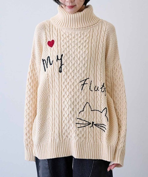MEDE19F(メデジュウキュウ)の「MEDE19F 刺繍入りアランニットタートル(ニット/セーター・レディース・アイボリー/ブラック・LL/L/M)」の9枚目の写真