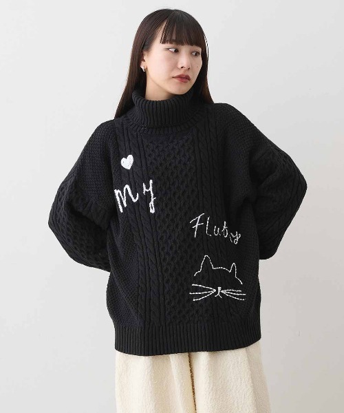 MEDE19F(メデジュウキュウ)の「MEDE19F 刺繍入りアランニットタートル(ニット/セーター・レディース・アイボリー/ブラック・LL/L/M)」の5枚目の写真