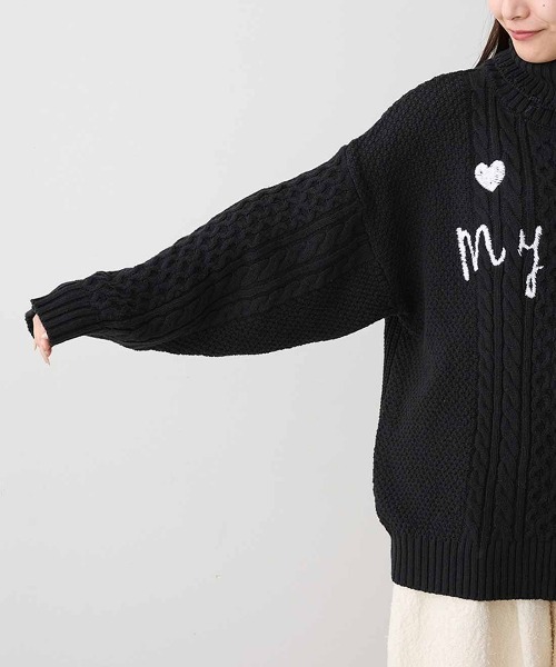 MEDE19F(メデジュウキュウ)の「MEDE19F 刺繍入りアランニットタートル(ニット/セーター・レディース・アイボリー/ブラック・LL/L/M)」の12枚目の写真