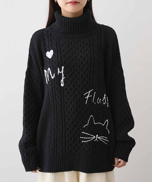 MEDE19F(メデジュウキュウ)の「MEDE19F 刺繍入りアランニットタートル(ニット/セーター・レディース・アイボリー/ブラック・LL/L/M)」の11枚目の写真