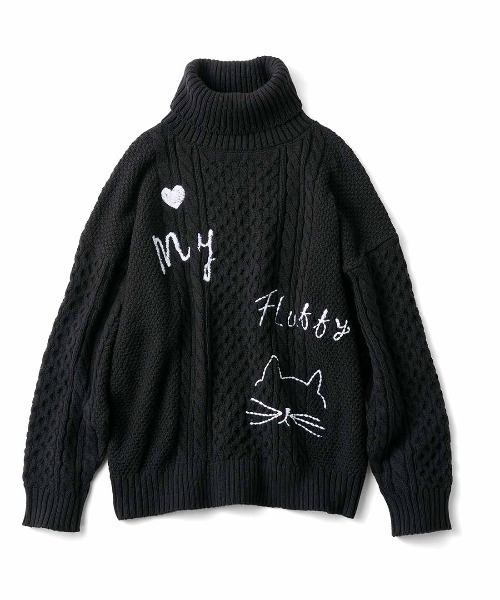 MEDE19F(メデジュウキュウ)の「MEDE19F 刺繍入りアランニットタートル(ニット/セーター・レディース・アイボリー/ブラック・LL/L/M)」の3枚目の写真