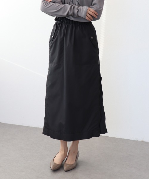 Jines（ジネス）の「サイドファスナープリーツスカート（スカート・レディース・ブラック/カーキ・38）」の2枚目の写真