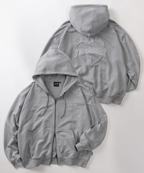 UNDERR THRASHER ロンハーマン コラボフーディ XLサイズ グレー セール】【70】【THRASHER/スラッシャー】ハートロゴ ピグメント加工