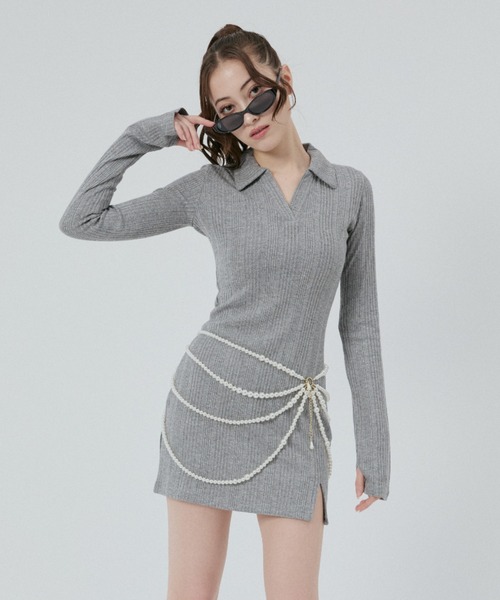 BLONDEY（ブロンディ）の「フィンガーフォールラメニットミニワンピ（ワンピース・レディース・グレー/ブラック・FREE）」の2枚目の写真