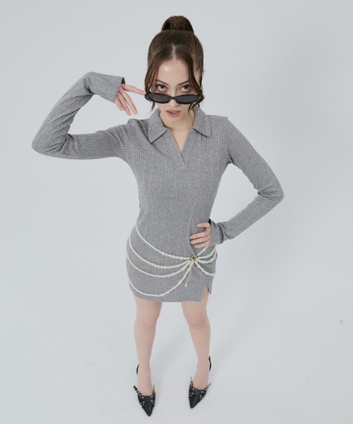 BLONDEY（ブロンディ）の「フィンガーフォールラメニットミニワンピ（ワンピース・レディース・グレー/ブラック・FREE）」の5枚目の写真