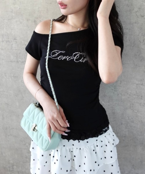 Mejoul(メジュール)の「【2026春夏新作】ワンショル サイドギャザー 裾レースフリルTシャツ(Tシャツ/カットソー・レディース・ホワイト/グレー/ブラック・F)」の9枚目の写真