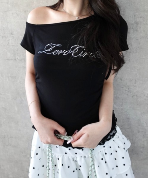Mejoul(メジュール)の「【2026春夏新作】ワンショル サイドギャザー 裾レースフリルTシャツ(Tシャツ/カットソー・レディース・ホワイト/グレー/ブラック・F)」の10枚目の写真