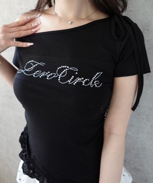 Mejoul(メジュール)の「【2026春夏新作】ワンショル サイドギャザー 裾レースフリルTシャツ(Tシャツ/カットソー・レディース・ホワイト/グレー/ブラック・F)」の22枚目の写真