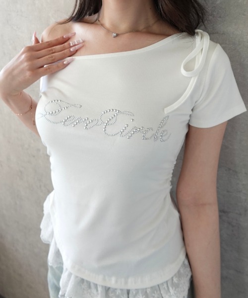 Mejoul(メジュール)の「【2026春夏新作】ワンショル サイドギャザー 裾レースフリルTシャツ(Tシャツ/カットソー・レディース・ホワイト/グレー/ブラック・F)」の17枚目の写真
