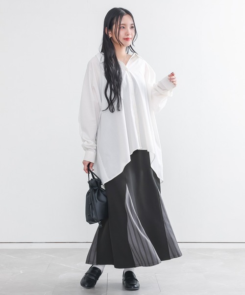 n'OrLABEL（ノアールレーベル）の「ストライプ切替セミフレアスカート（スカート・レディース・カーキ/ブラック・2/1）」の14枚目の写真