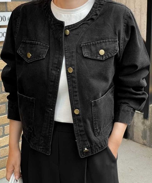 ノーカラーデニムジャケット（デニムジャケット）｜Ritzy（リッツィー