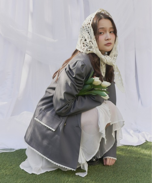 Olu.（オルドット）の「パフスリーブレースジャケット（テーラードジャケット・レディース・ベージュ/ネイビー/グレー・FREE）」の12枚目の写真