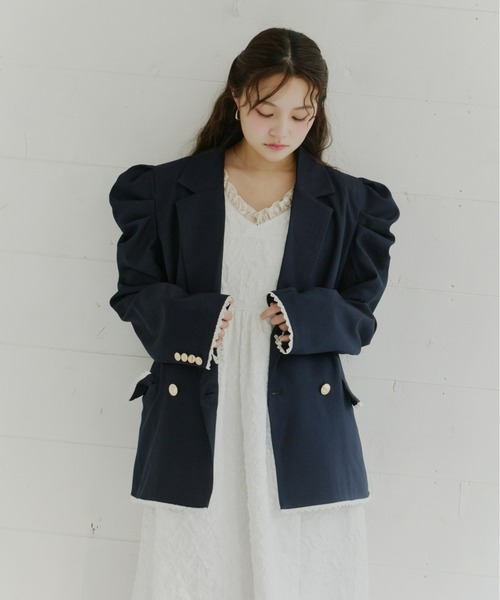 Olu.（オルドット）の「パフスリーブレースジャケット（テーラードジャケット・レディース・ベージュ/ネイビー/グレー・FREE）」の17枚目の写真