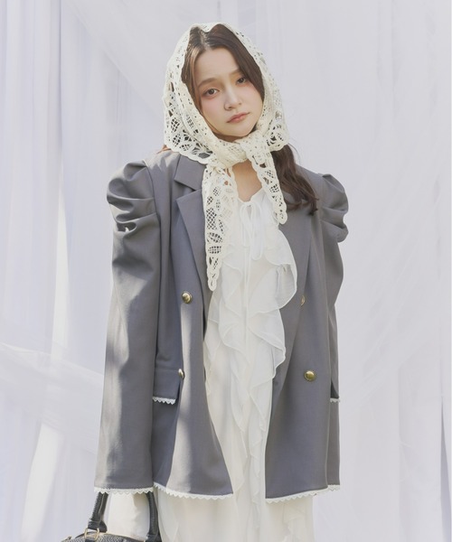 Olu.（オルドット）の「パフスリーブレースジャケット（テーラードジャケット・レディース・ベージュ/ネイビー/グレー・FREE）」の8枚目の写真