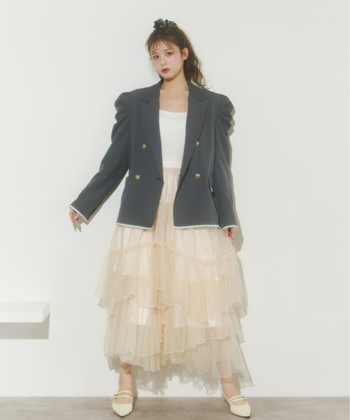 Olu.（オルドット）の「パフスリーブレースジャケット（テーラードジャケット・レディース・ベージュ/ネイビー/グレー・FREE）」の7枚目の写真