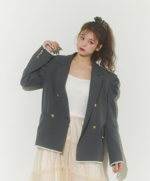 Olu.（オルドット）の「パフスリーブレースジャケット（テーラードジャケット・レディース・ベージュ/ネイビー/グレー・FREE）」の4枚目の写真