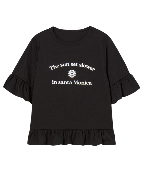 JUNROPE ブラック　フリル半袖Tシャツ グラフィックフリル半袖Tシャツブラック（Tシャツ/カットソー