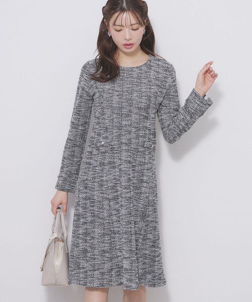 index（インデックス）の「ミックスツィードフレアワンピース【洗える/イージーアイロン/ストレッチ】《S～3L》（ワンピース・レディース・ブラック系3/ホワイト系6/ベージュ系3・44/36/38/40/42）」の2枚目の写真