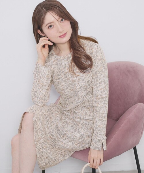 index（インデックス）の「ミックスツィードフレアワンピース【洗える/イージーアイロン/ストレッチ】《S～3L》（ワンピース・レディース・ブラック系3/ホワイト系6/ベージュ系3・44/36/38/40/42）」の3枚目の写真