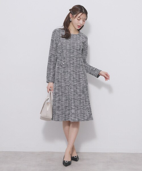 index（インデックス）の「ミックスツィードフレアワンピース【洗える/イージーアイロン/ストレッチ】《S～3L》（ワンピース・レディース・ブラック系3/ホワイト系6/ベージュ系3・44/36/38/40/42）」の9枚目の写真