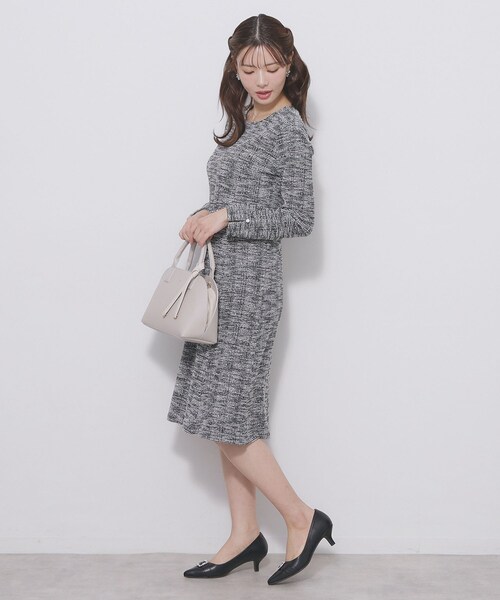 index（インデックス）の「ミックスツィードフレアワンピース【洗える/イージーアイロン/ストレッチ】《S～3L》（ワンピース・レディース・ブラック系3/ホワイト系6/ベージュ系3・44/36/38/40/42）」の10枚目の写真