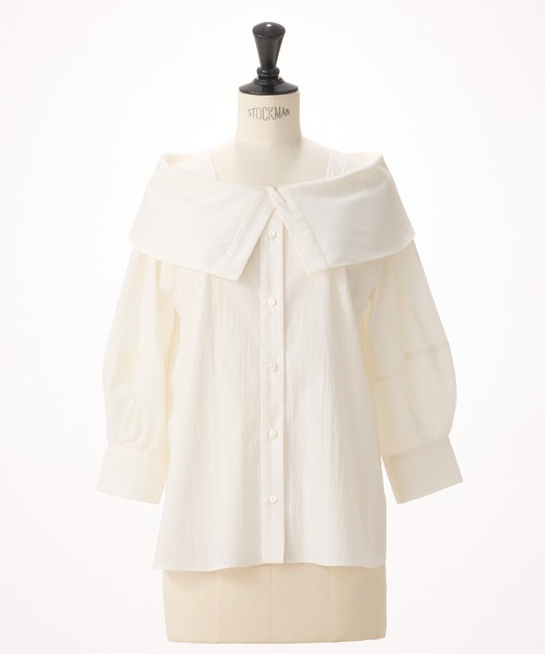 STRAWBERRY-FIELDS（ストロベリーフィールズ）の「リットタイプライター_ビッグカラーブラウス（シャツ/ブラウス・レディース・オフホワイト/ミント・2）」の2枚目の写真