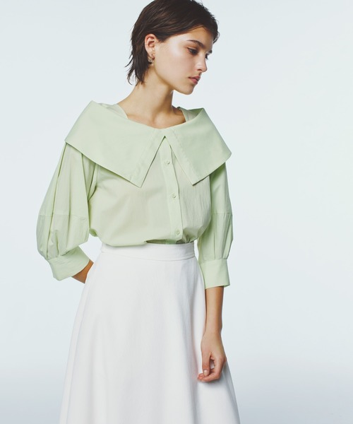 STRAWBERRY-FIELDS（ストロベリーフィールズ）の「リットタイプライター_ビッグカラーブラウス（シャツ/ブラウス・レディース・オフホワイト/ミント・2）」の3枚目の写真