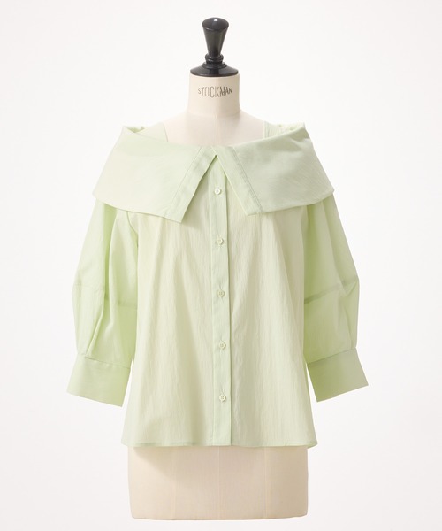 STRAWBERRY-FIELDS（ストロベリーフィールズ）の「リットタイプライター_ビッグカラーブラウス（シャツ/ブラウス・レディース・オフホワイト/ミント・2）」の4枚目の写真