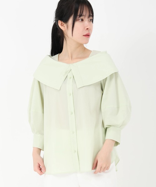 STRAWBERRY-FIELDS（ストロベリーフィールズ）の「リットタイプライター_ビッグカラーブラウス（シャツ/ブラウス・レディース・オフホワイト/ミント・2）」の5枚目の写真