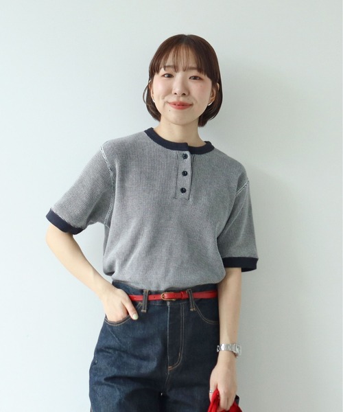 PAR ICI（パーリッシィ）の「タックワッフル ヘンリーネック半袖カットソー（Tシャツ/カットソー・レディース・ネイビー/オレンジ/グレー・FREE）」の6枚目の写真