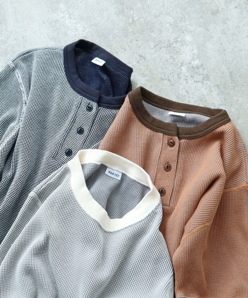 PAR ICI（パーリッシィ）の「タックワッフル ヘンリーネック半袖カットソー（Tシャツ/カットソー・レディース・ネイビー/オレンジ/グレー・FREE）」の5枚目の写真