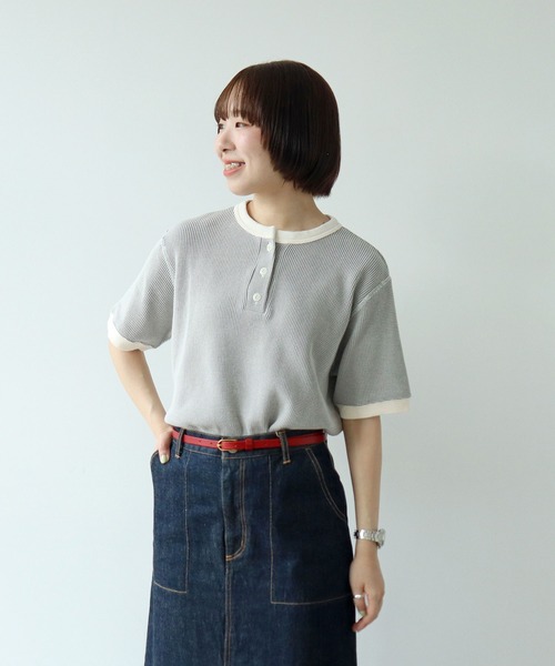 PAR ICI（パーリッシィ）の「タックワッフル ヘンリーネック半袖カットソー（Tシャツ/カットソー・レディース・ネイビー/オレンジ/グレー・FREE）」の13枚目の写真