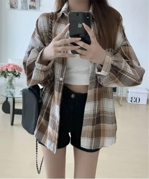 NO WAY(ノーウェイ)の「/レディース チェック柄シャツ(BDS)(シャツ/ブラウス・レディース・ブラウン/ブラック・FREE)」の11枚目の写真