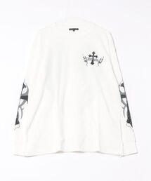 ファイヤー クロスモチーフ トライバルロゴ ウィング バックプリント 袖プリント サーマル ワッフル オーバーサイズ ロングTシャツ【UNISEX】