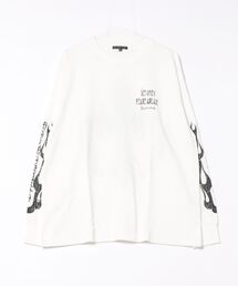 ファイヤー クロスモチーフ トライバルロゴ ウィング バックプリント 袖プリント サーマル ワッフル オーバーサイズ ロングTシャツ【UNISEX】