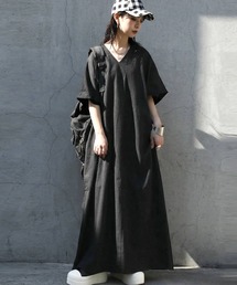 antiqua（アンティカ）の「リネンタッチ フレンチスリーブ ワンピース（ワンピース）」